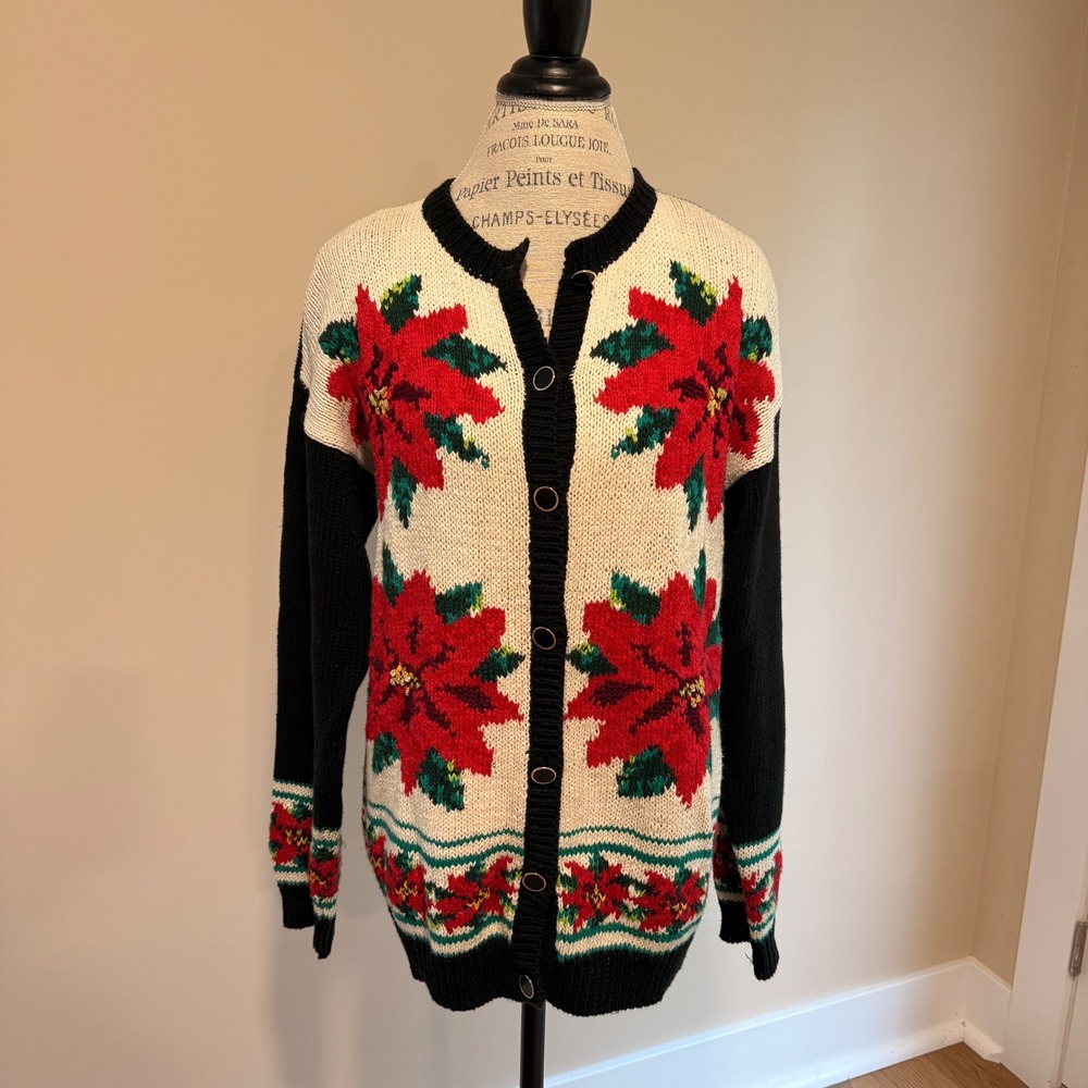 Baxter & Wells Women's L Poinsettia Christmas Holiday Ramie Sweater